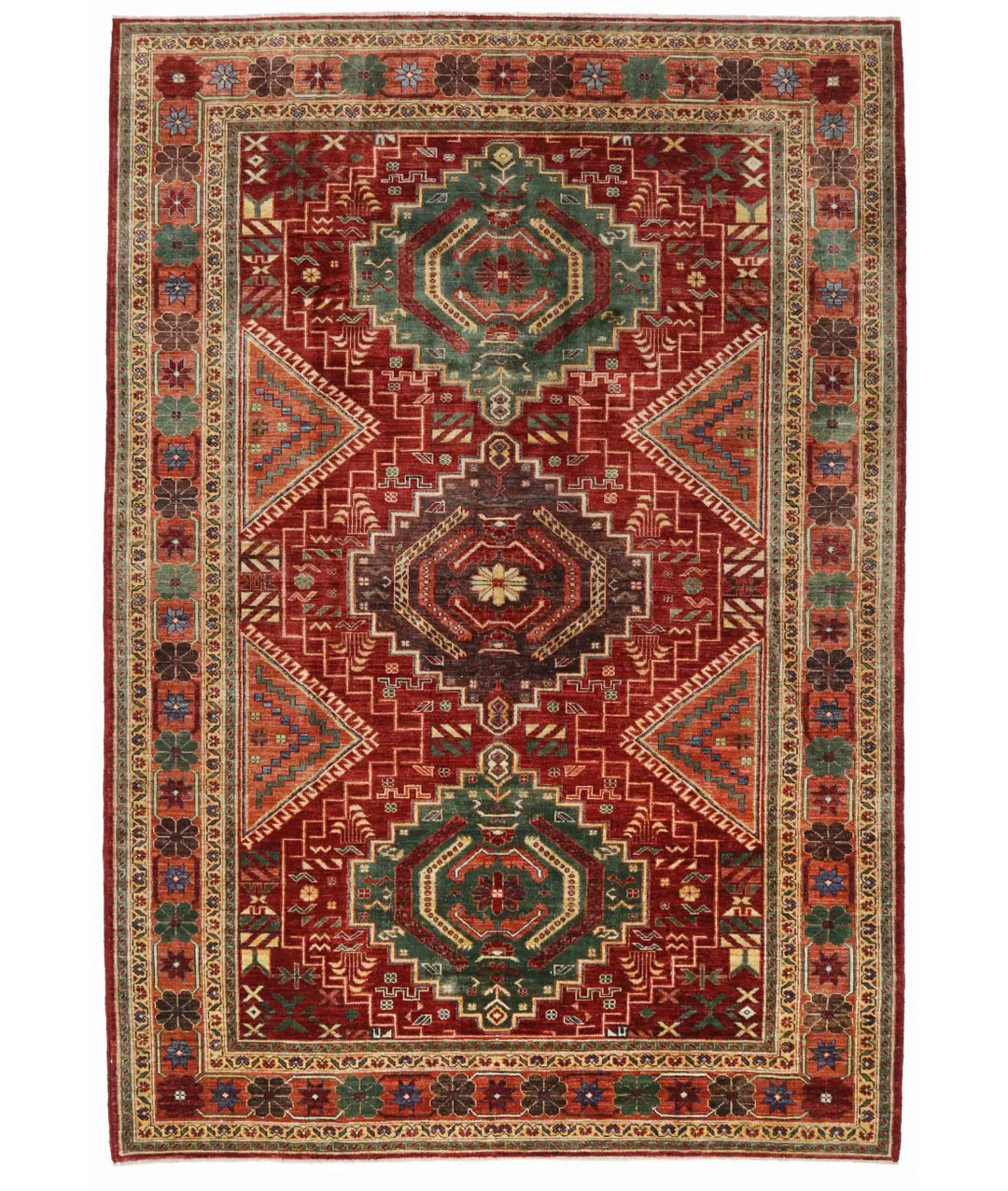 Red Afghan Tribal Rug 6' 9" x 9' 7" Hand-Knotted | No. AT66723