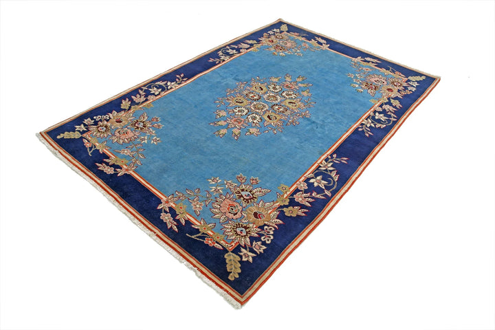 Blue Persian Tabriz Rug 5' 0" x 7' 6" Hand-Knotted | No. AT66747