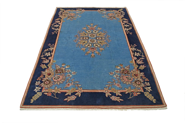 Blue Persian Tabriz Rug 5' 0" x 7' 6" Hand-Knotted | No. AT66747