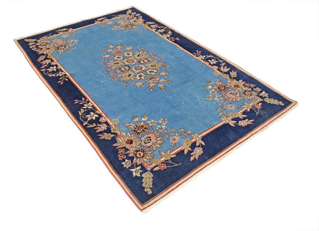 Blue Persian Tabriz Rug 5' 0" x 7' 6" Hand-Knotted | No. AT66747