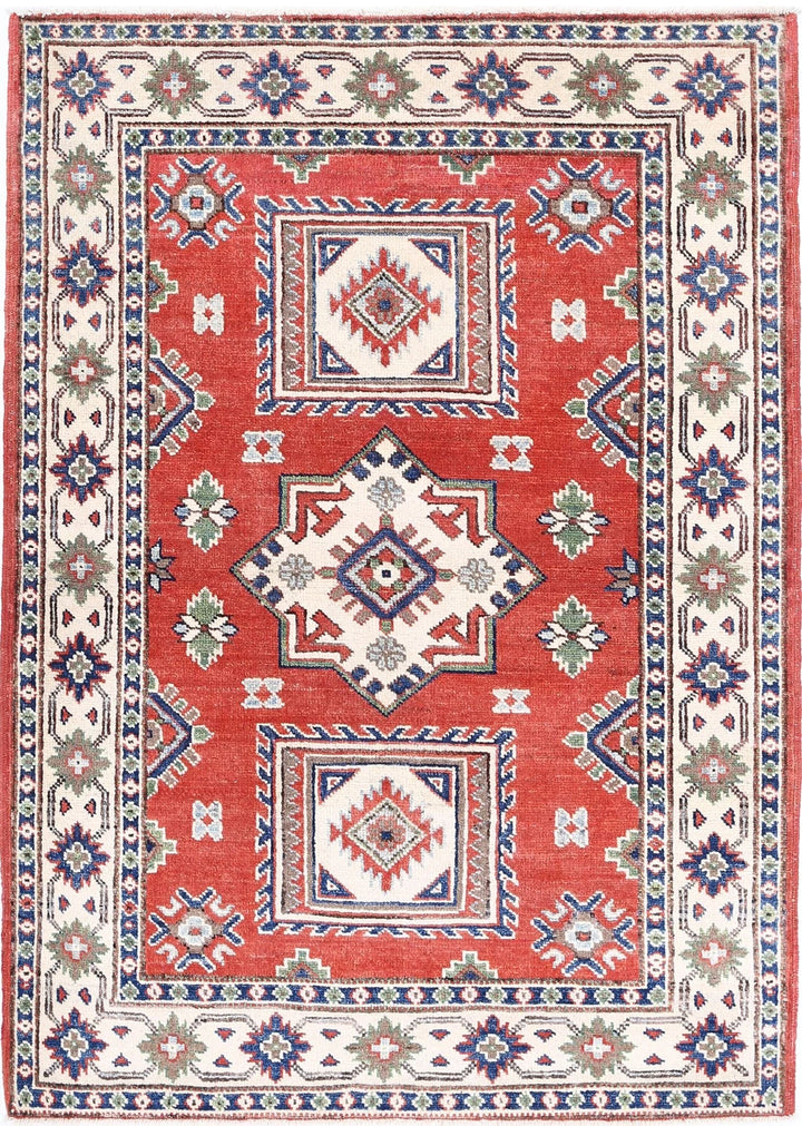 Afghan Tribal Kazak Rug 3' 4" x 4' 9" Hand-Knotted | No. AT66840