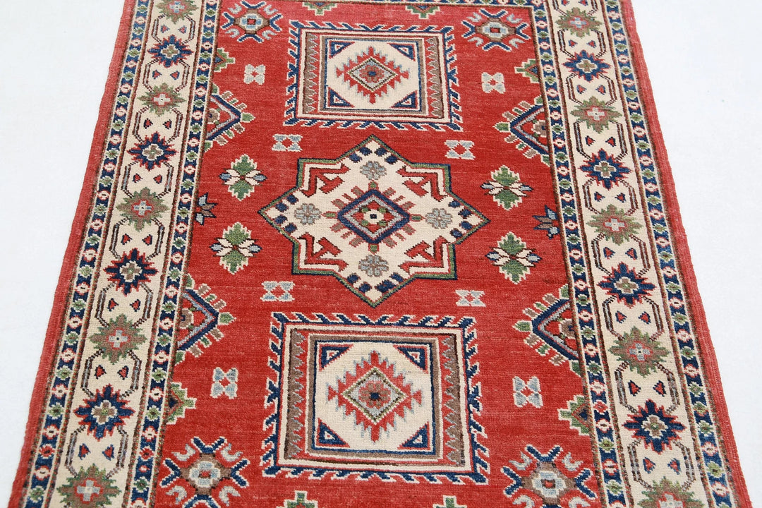 Afghan Tribal Kazak Rug 3' 4" x 4' 9" Hand-Knotted | No. AT66840