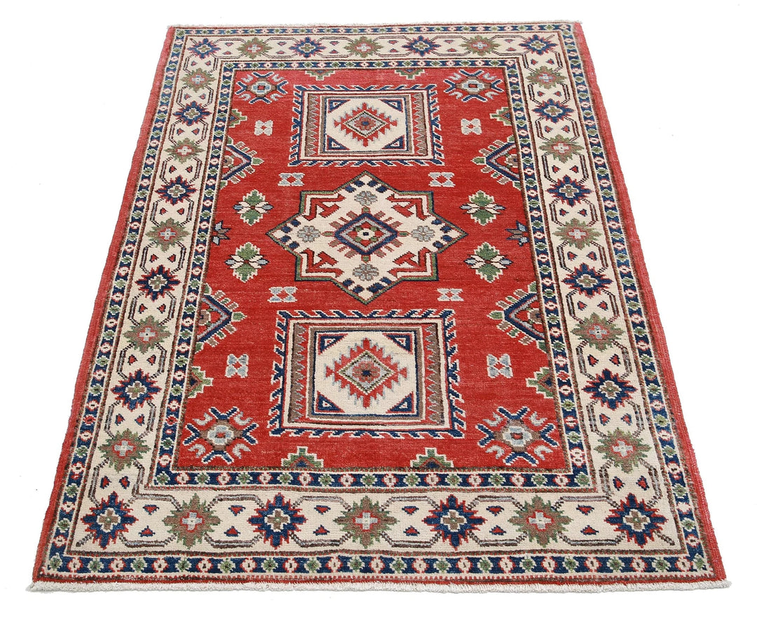 Afghan Tribal Kazak Rug 3' 4" x 4' 9" Hand-Knotted | No. AT66840