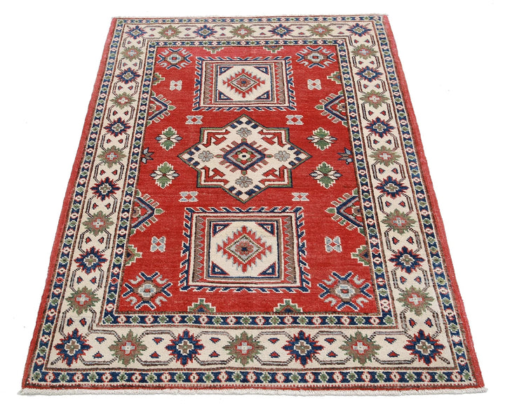 Afghan Tribal Kazak Rug 3' 4" x 4' 9" Hand-Knotted | No. AT66840