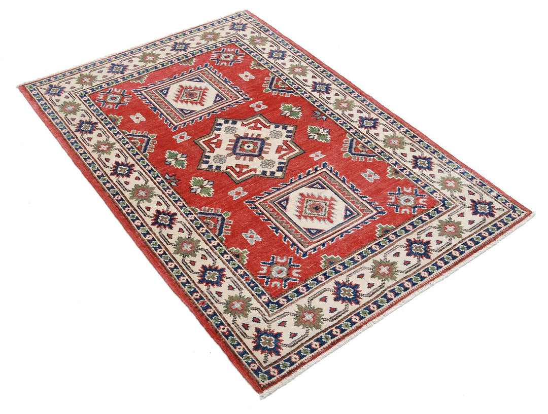Afghan Tribal Kazak Rug 3' 4" x 4' 9" Hand-Knotted | No. AT66840