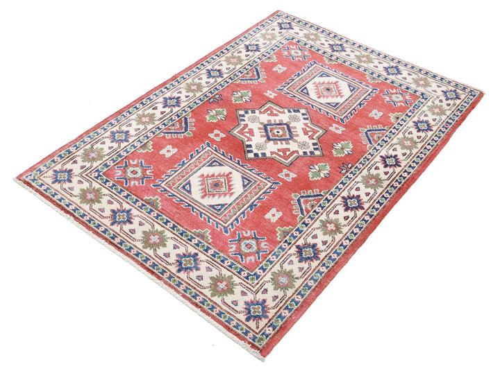Afghan Tribal Kazak Rug 3' 4" x 4' 9" Hand-Knotted | No. AT66840