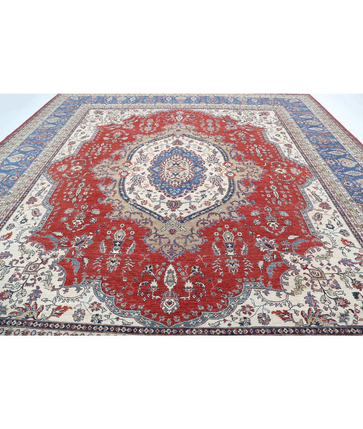 Red Afghan Heriz Rug 14' 2" x 15' 2" Hand-Knotted | No. AT672053