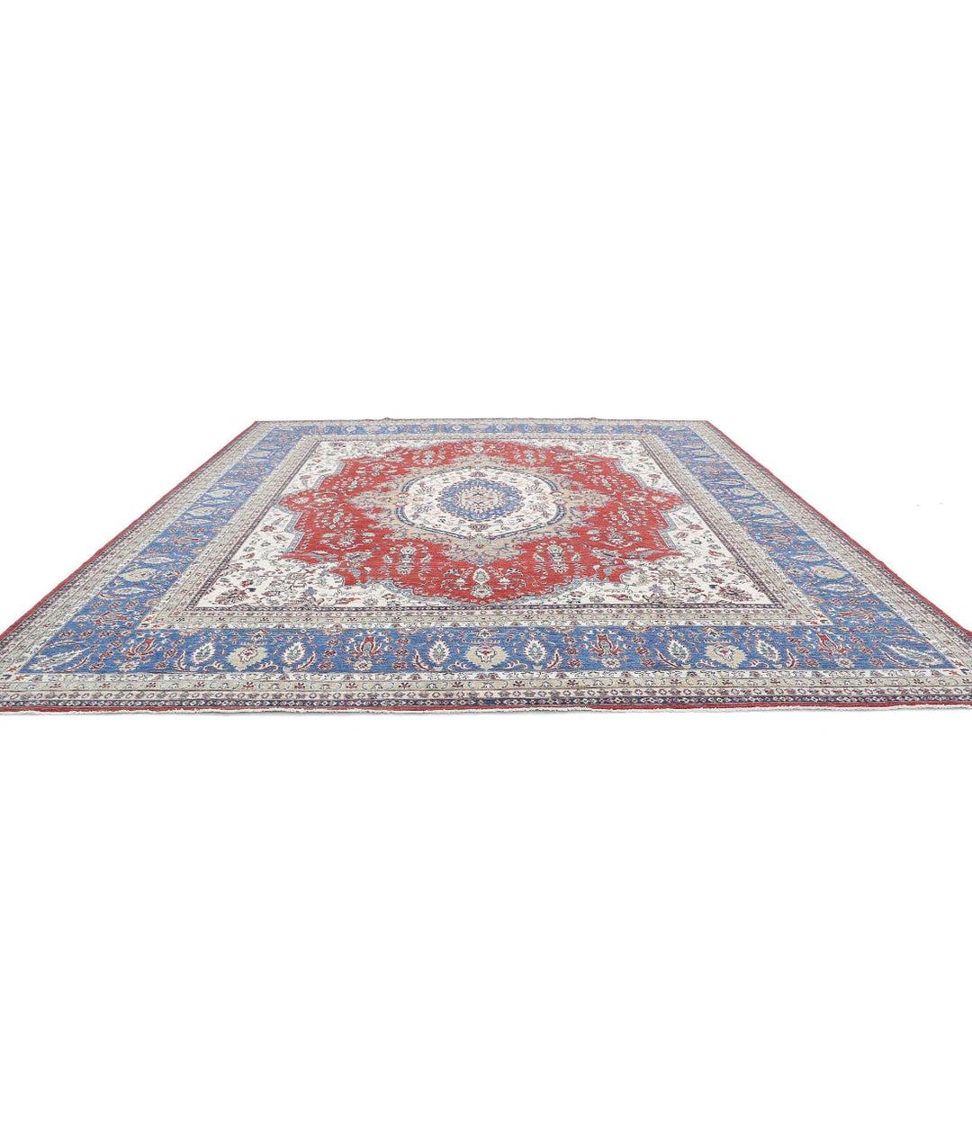 Red Afghan Heriz Rug 14' 2" x 15' 2" Hand-Knotted | No. AT672053