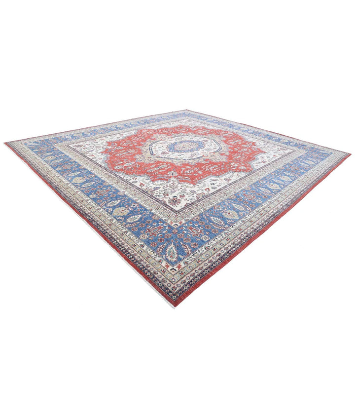 Red Afghan Heriz Rug 14' 2" x 15' 2" Hand-Knotted | No. AT672053