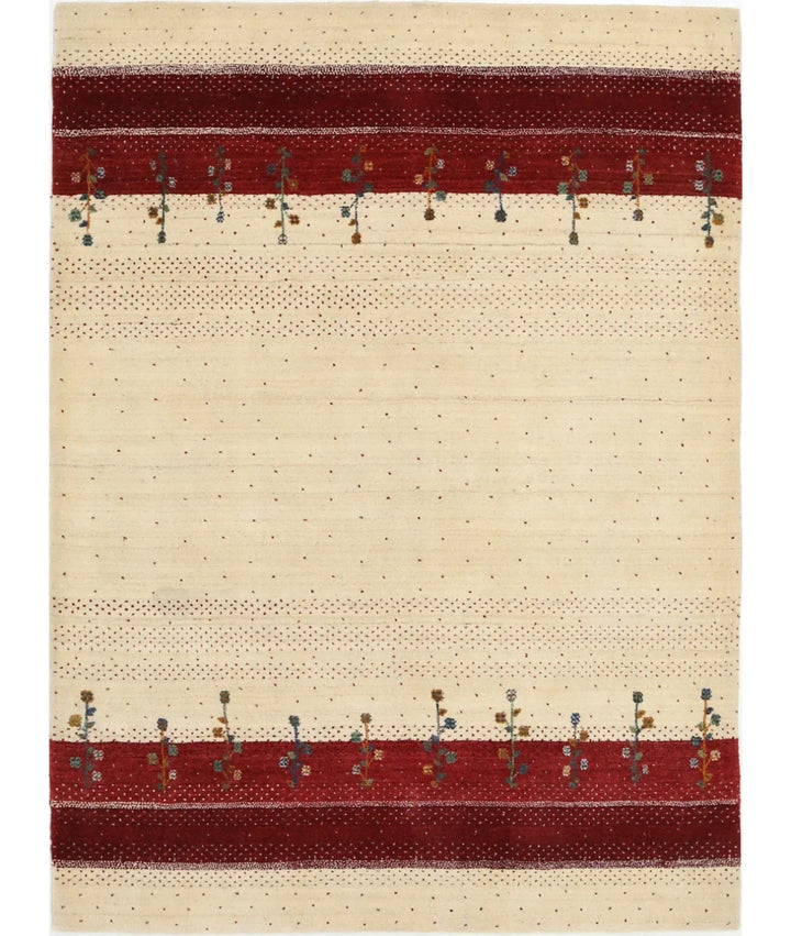 Ivory Indian Oriental Rug 4' 10" x 6' 6" Hand-Knotted | No. AT67273