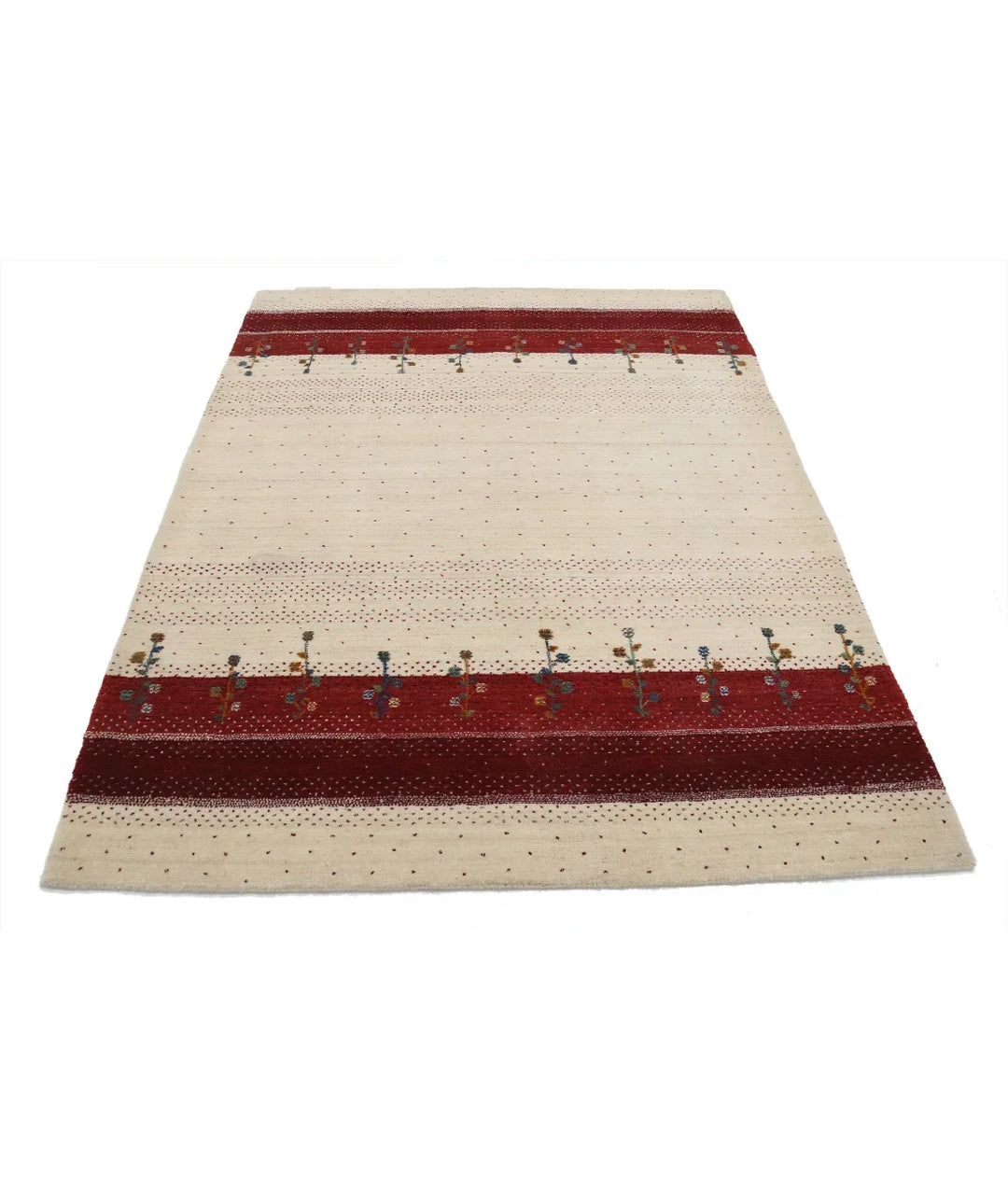 Ivory Indian Oriental Rug 4' 10" x 6' 6" Hand-Knotted | No. AT67273