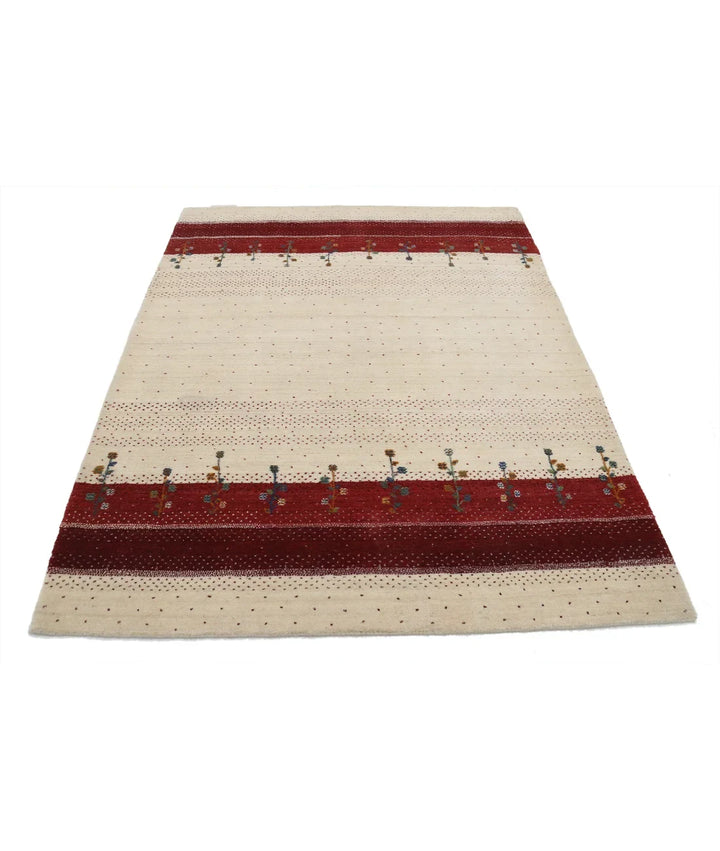 Ivory Indian Oriental Rug 4' 10" x 6' 6" Hand-Knotted | No. AT67273