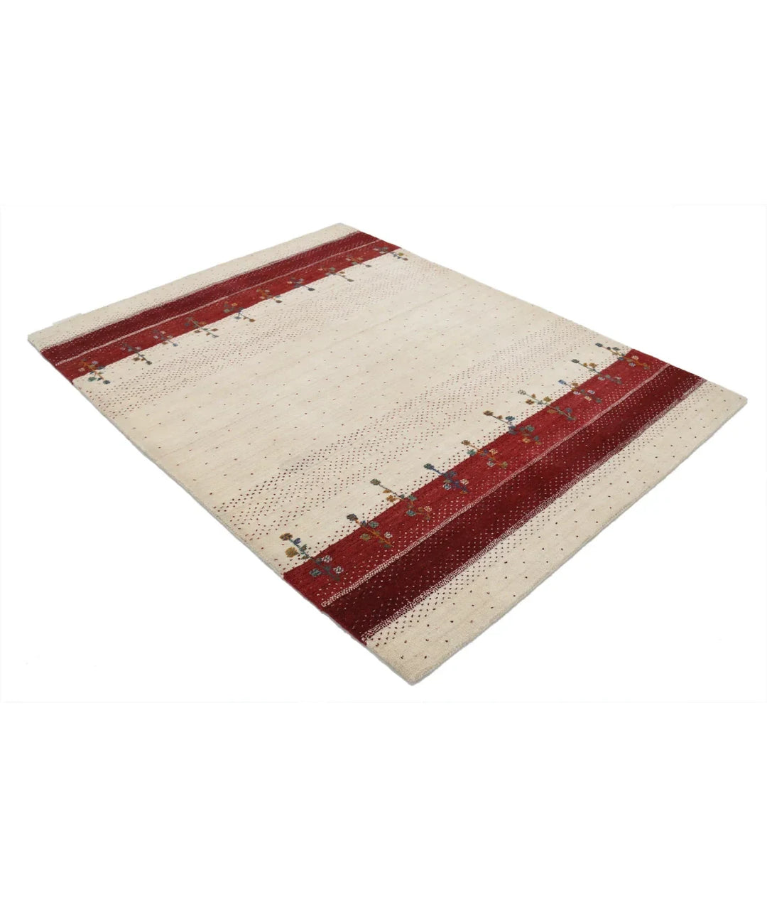Ivory Indian Oriental Rug 4' 10" x 6' 6" Hand-Knotted | No. AT67273