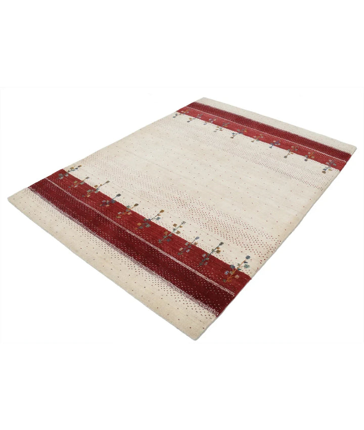 Ivory Indian Oriental Rug 4' 10" x 6' 6" Hand-Knotted | No. AT67273