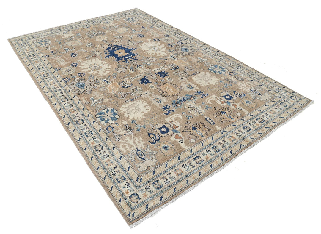 Ivory Afghan Ziegler Rug 6' 5" x 9' 4" Hand-Knotted | No. AT67335