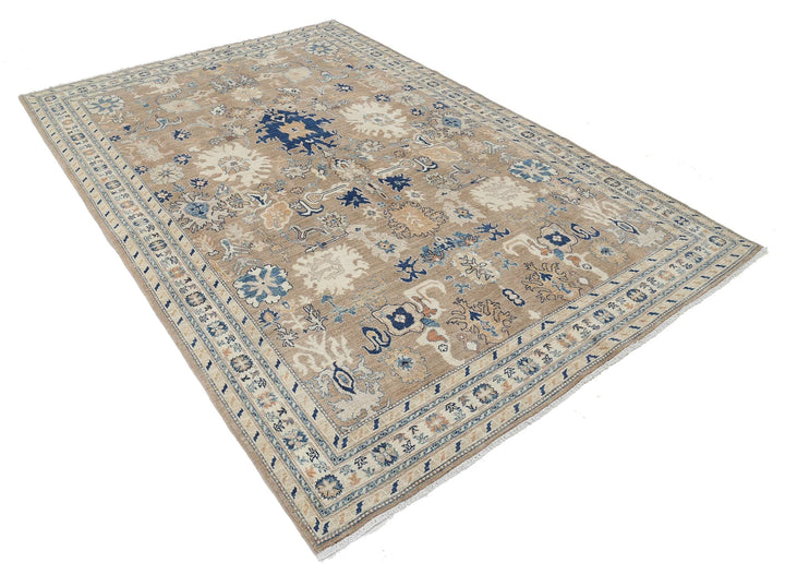 Ivory Afghan Ziegler Rug 6' 5" x 9' 4" Hand-Knotted | No. AT67335