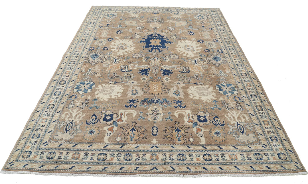 Ivory Afghan Ziegler Rug 6' 5" x 9' 4" Hand-Knotted | No. AT67335