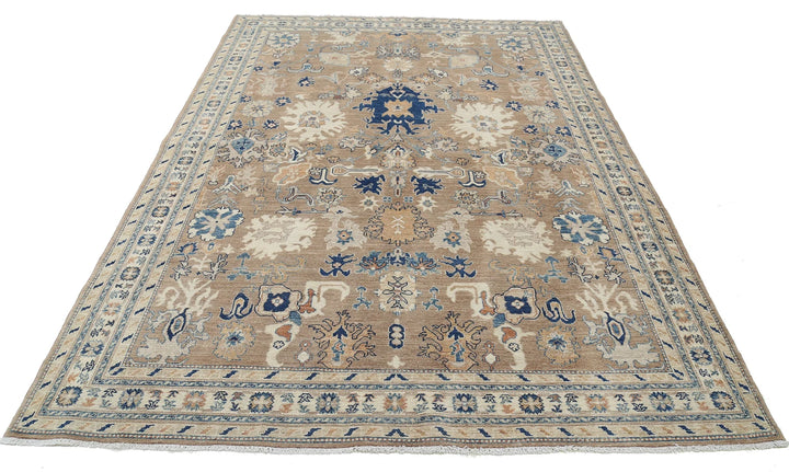 Ivory Afghan Ziegler Rug 6' 5" x 9' 4" Hand-Knotted | No. AT67335