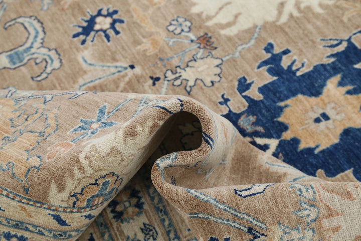 Ivory Afghan Ziegler Rug 6' 5" x 9' 4" Hand-Knotted | No. AT67335