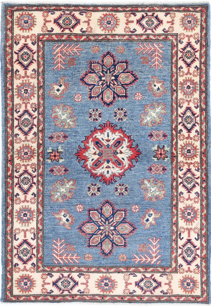 Afghan Kazak Rug 3' 3" x 4' 9" Hand-Knotted | No. AT67544