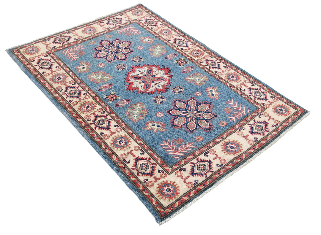 Afghan Kazak Rug 3' 3" x 4' 9" Hand-Knotted | No. AT67544