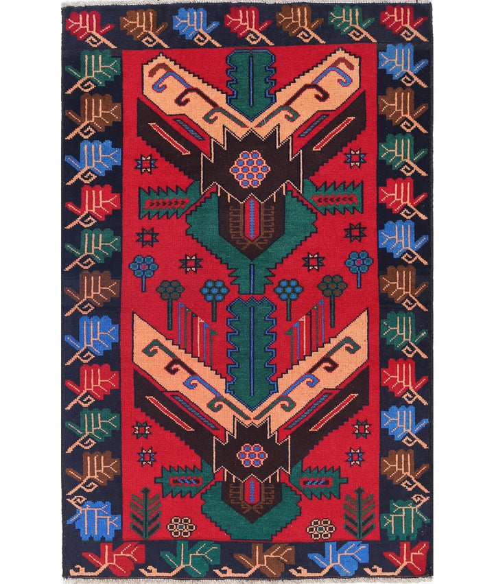 Red Afghan Baluchi Rug 2' 9" x 4' 5" Hand-Knotted | No. AT67629