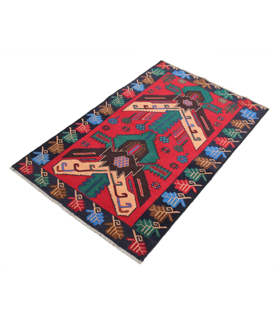 Red Afghan Baluchi Rug 2' 9" x 4' 5" Hand-Knotted | No. AT67629