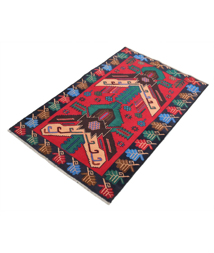 Red Afghan Baluchi Rug 2' 9" x 4' 5" Hand-Knotted | No. AT67629