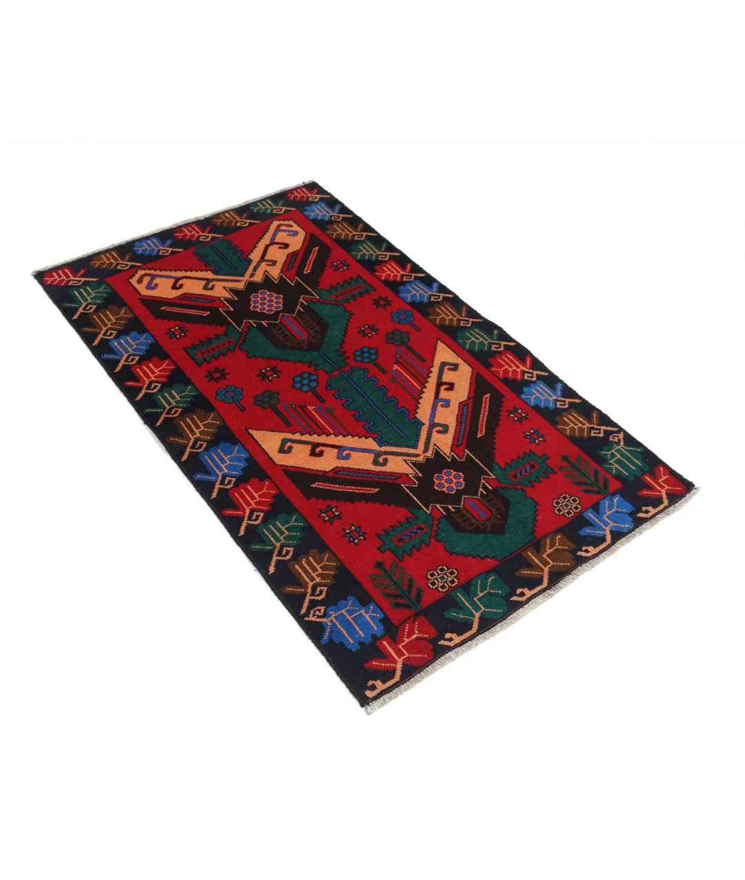 Red Afghan Baluchi Rug 2' 9" x 4' 5" Hand-Knotted | No. AT67629