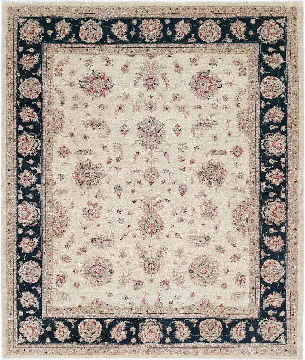 Ivory Afghan Ziegler Rug 8' 2" x 9' 5" Hand-Knotted | No. AT67678