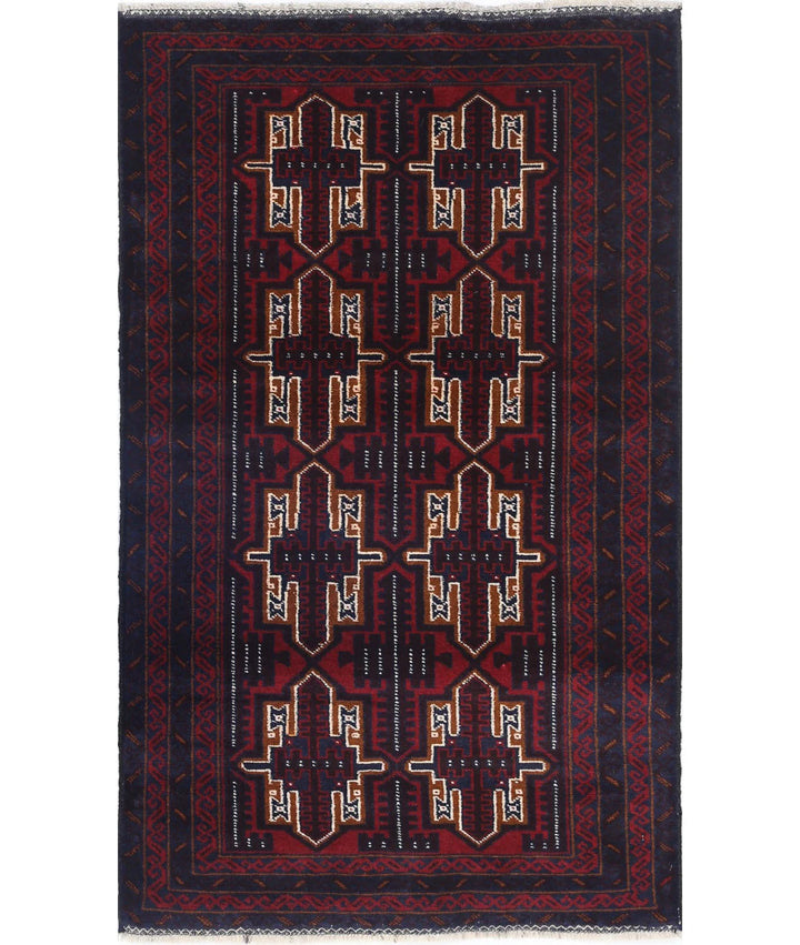 Red Afghan Baluchi Rug 2' 11" x 4' 10" Hand-Knotted | No. AT67713