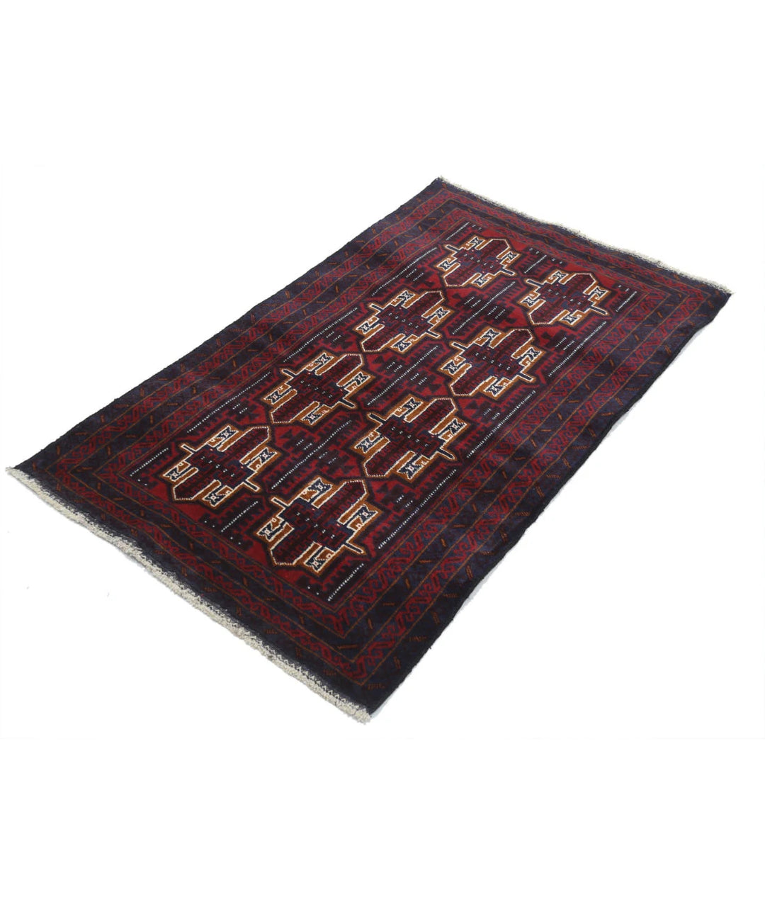 Red Afghan Baluchi Rug 2' 11" x 4' 10" Hand-Knotted | No. AT67713