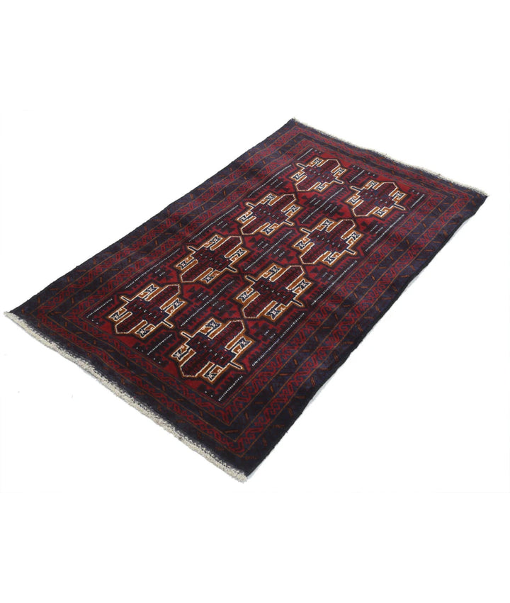 Red Afghan Baluchi Rug 2' 11" x 4' 10" Hand-Knotted | No. AT67713