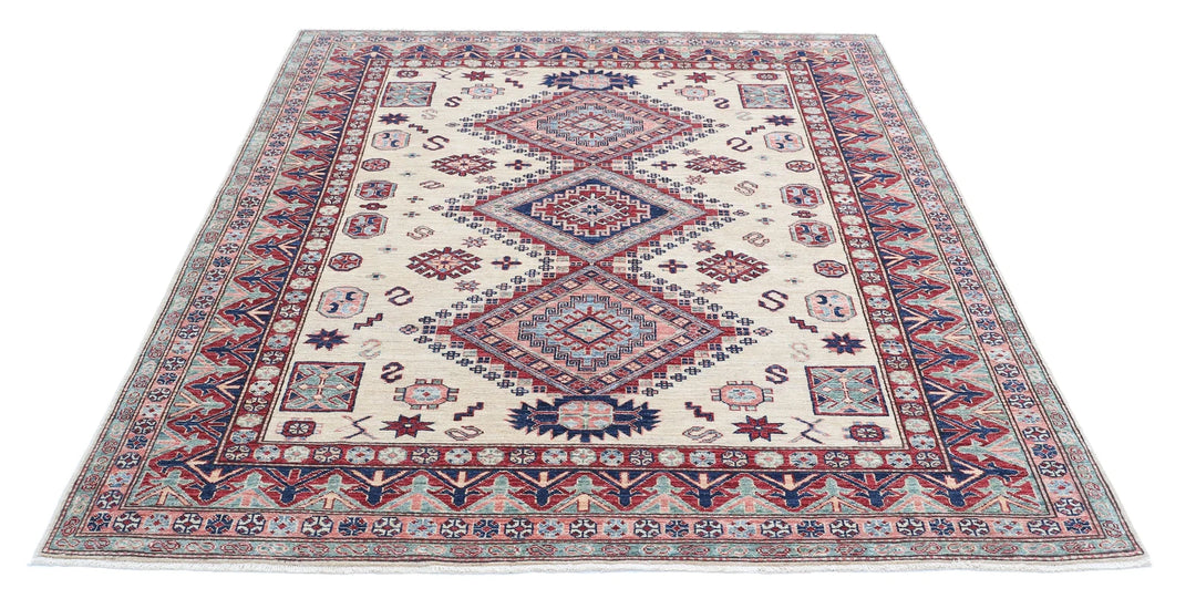 Afghan Royal Kazak Rug 5' 11" x 6' 7" Hand-Knotted | No. AT67738