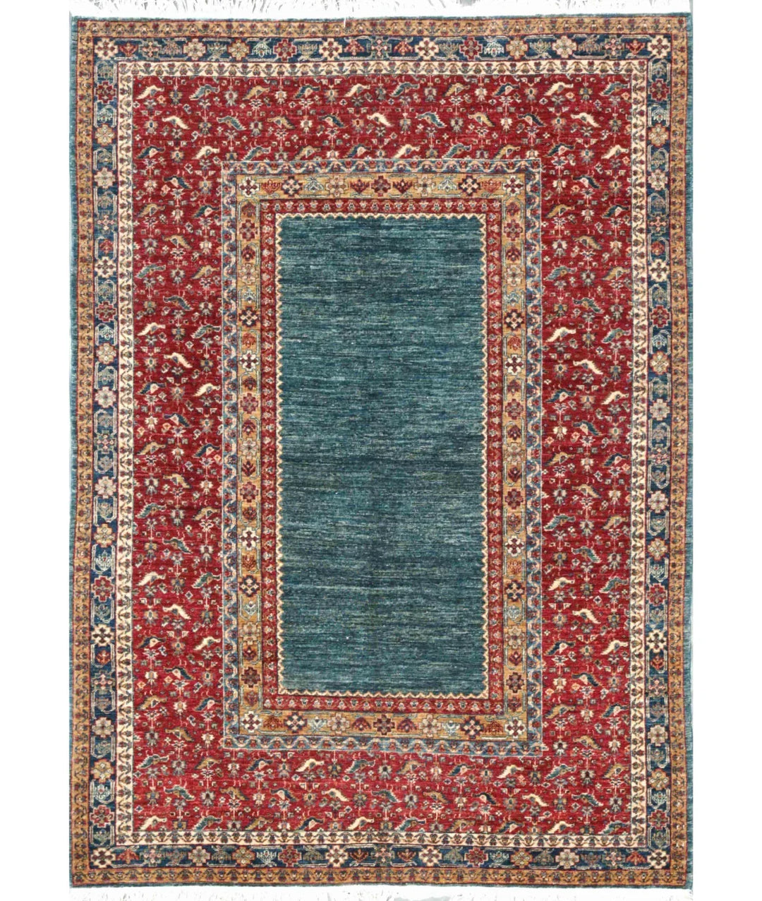 Blue Afghan Ziegler Rug 5' 9" x 7' 11" Hand-Knotted | No. AT678770