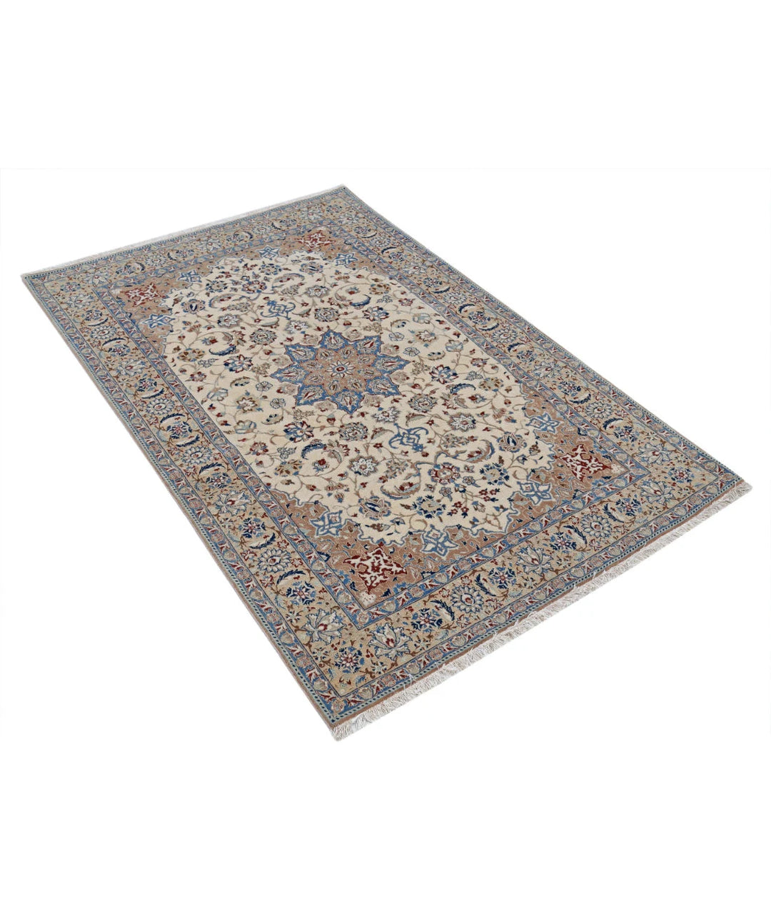 Persian Nain Rug 3' 7" x 5' 6" Hand-Knotted | No. AT68334