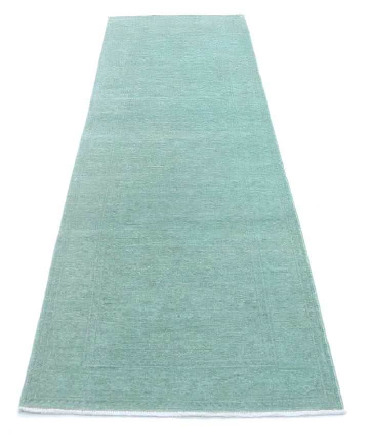 Green Afghan Overdye Rug 2' 8" x 9' 3" Hand-Knotted | No. AT68438