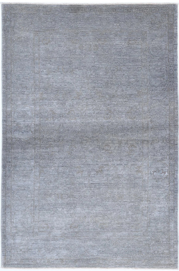 Grey Afghan Overdye Rug 3' 10" x 5' 11" Hand-Knotted | No. AT68579