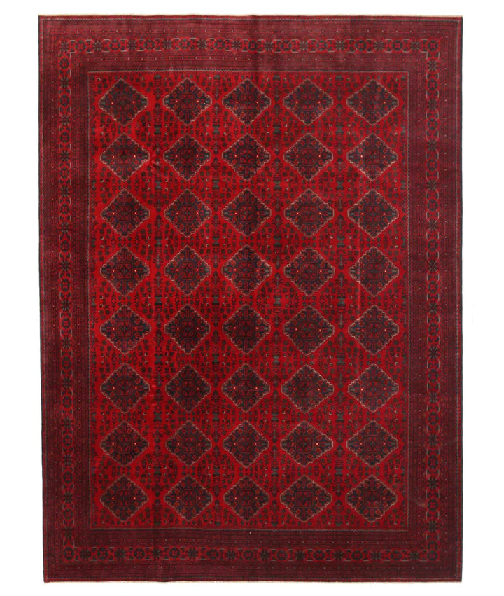 Red Afghan Tribal Rug 9' 7" x 13' 2" Hand-Knotted | No. AT688263