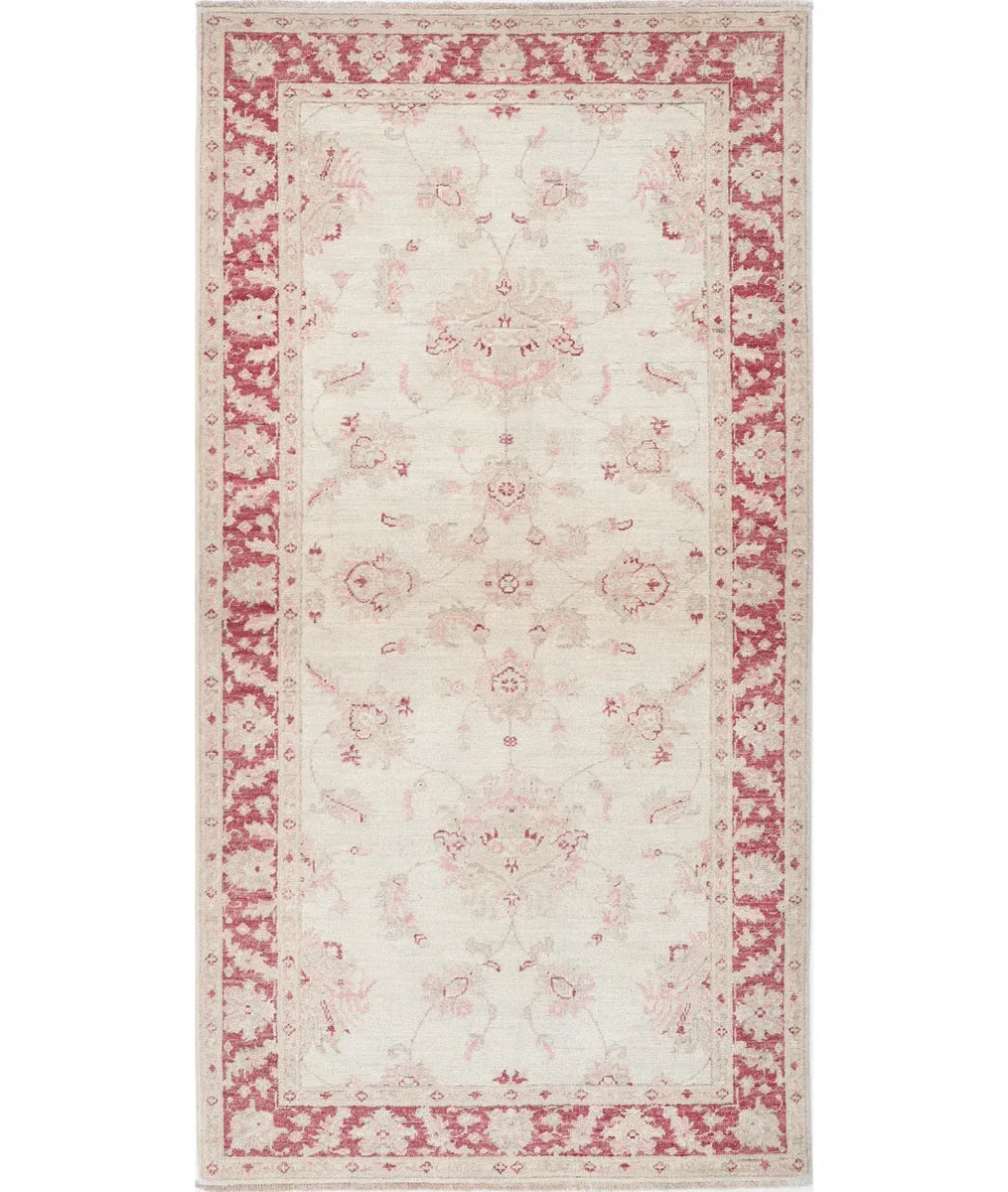 Ivory Afghan Ziegler Rug 3' 3" x 6' 5" Hand-Knotted | No. AT68903