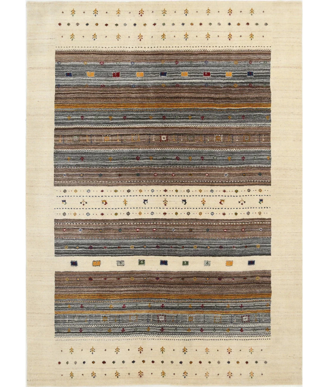 Ivory Indian Oriental Rug 5' 7" x 7' 10" Hand-Knotted | No. AT69042