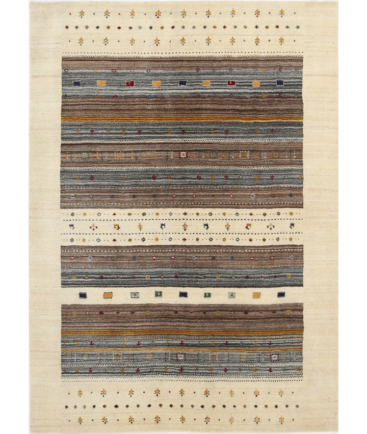 Ivory Indian Oriental Rug 5' 7" x 7' 10" Hand-Knotted | No. AT69042