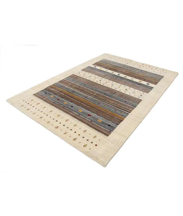 Ivory Indian Oriental Rug 5' 7" x 7' 10" Hand-Knotted | No. AT69042
