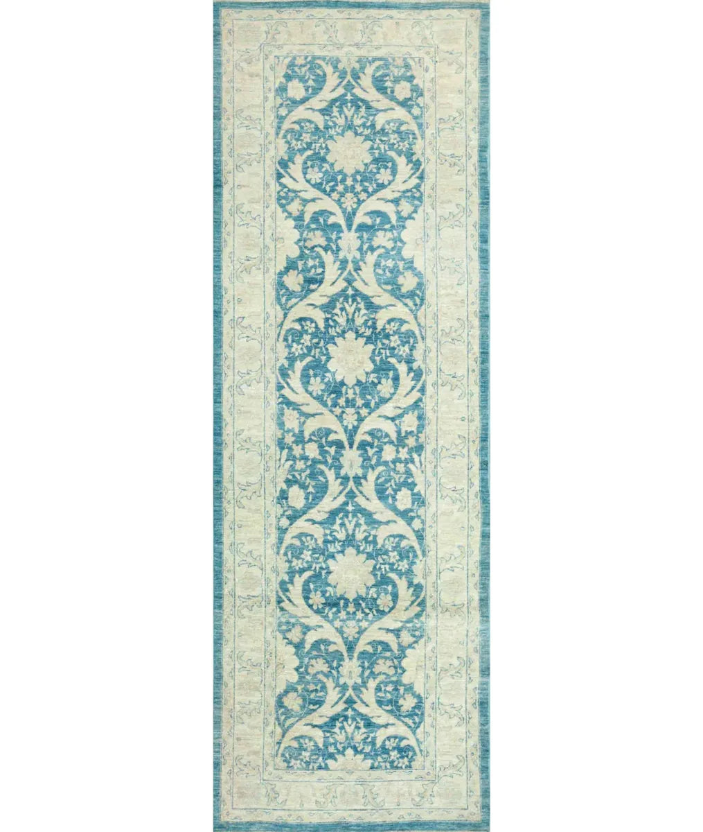Blue Afghan Tabriz Rug 3' 3" x 9' 7" Hand-Knotted | No. AT69100
