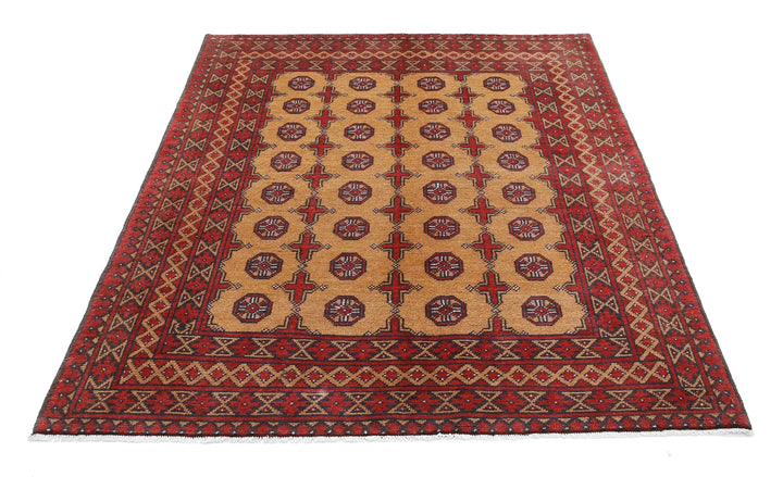 Afghan Akcha Revival Rug 5' 0" x 6' 5" Hand-Knotted | No. AT69313