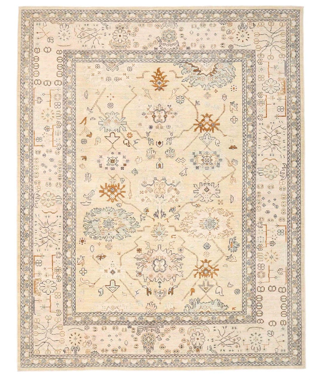 Ivory Afghan Oushak Rug 9' 9" x 12' 4" Hand-Knotted | No. AT693817
