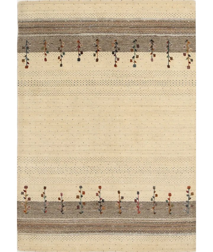 Ivory Indian Lori Rug 4' 7" x 6' 5" Hand-Knotted | No. AT69543