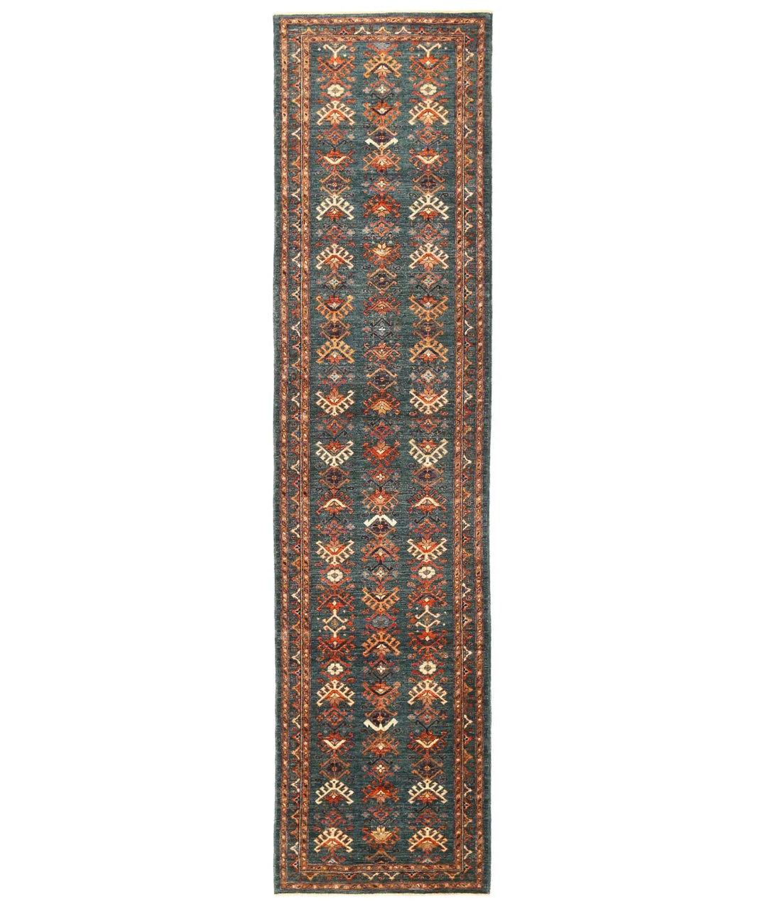Teal Afghan Tribal Rug 2' 11" x 12' 7" Hand-Knotted | No. AT69672
