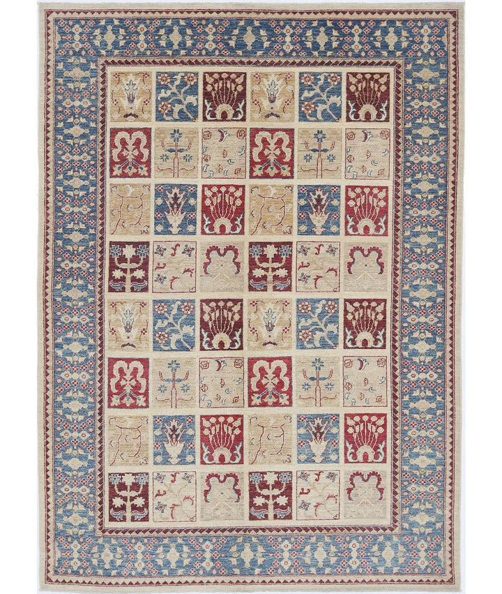 Ivory Afghan Bakhtiari Rug 5' 7" x 7' 8" Hand-Knotted | No. AT69673