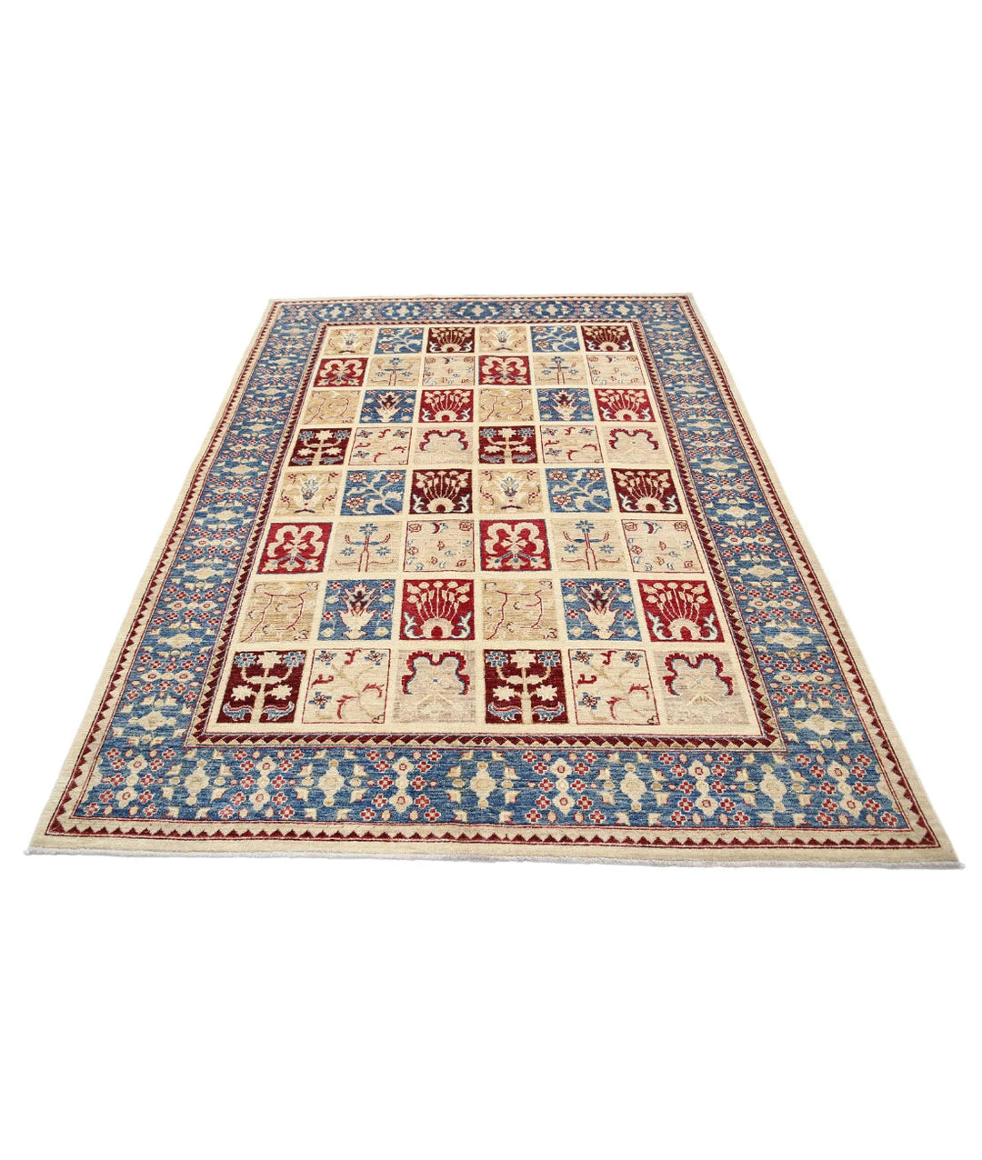 Ivory Afghan Bakhtiari Rug 5' 7" x 7' 8" Hand-Knotted | No. AT69673